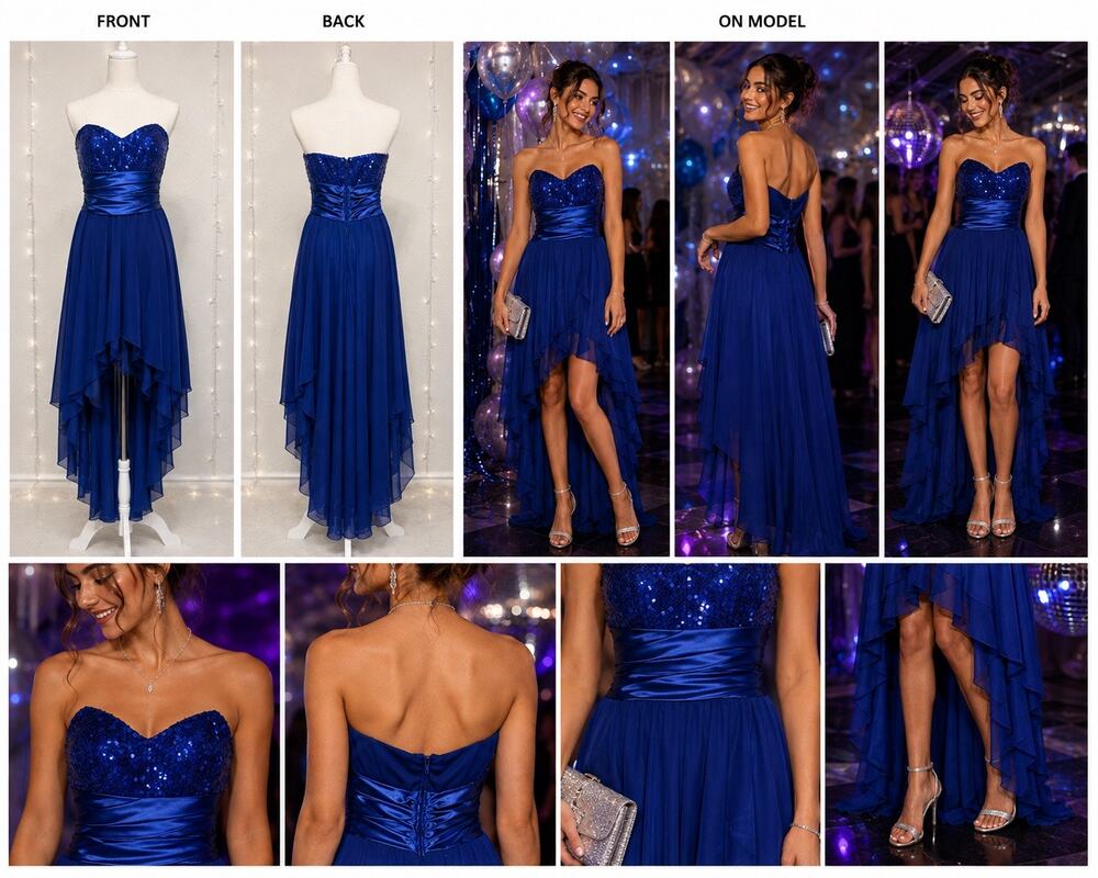 B. Darlin Royal Blue Sequin High Low Formal Dress Juniors 1/2 Prom Gown